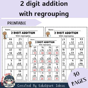 2-Digit Addition Algorithm Worksheet 的图像结果