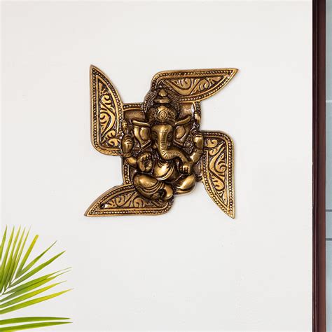 Buy ExclusiveLane 'Swastik-Ganesha' Wall Décor Brass Wall Hanging for ...