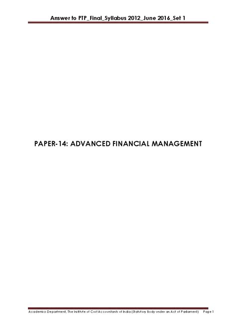 Answer to PTP 2012 Final Syllabus - Advanced Financial Management ...