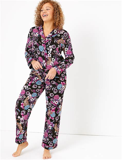 Buy Satin Leopard Floral Print Pyjama Set at Marks & Spencer