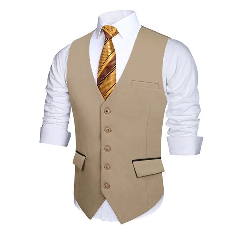 HISDERN Beige Suit Vests for Men Formal V Neck Classic Slim Fit Dress ...