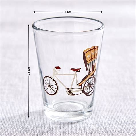 Buy Jalsa Auric 7Pcs Glass Printed Cutting Chai Cups with Thela Stand ...
