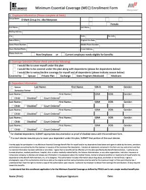 MEC Enrollment Form - Blank Fillable Template | Fill Out, Print ...