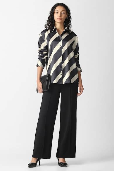 Van Heusen Woman Casual Shirts, Women Black Stripe Long Sleeves Casual ...