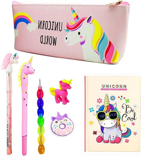 Jiada Unicorn Gift Pack of 7 in 1 for Girls - Pouch, Notebook, Gel Pen ...