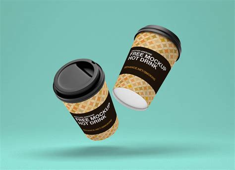 Free Floating Dual Paper Coffee Cup Mockup PSD - Good Mockups