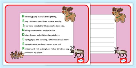 Reindeer Acrostic Poem Example and Template