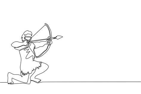 dibujo de una sola línea continua persona primitiva caza animales ...