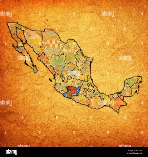 emblem of Michoacan state on map with administrative divisions and ...