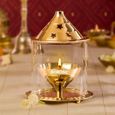 Buy Ekhasa 100% Pure Brass Akhand Jyoti Diya with Glass Cover ...