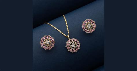 Pink American Diamond Pendant Necklace Set - Gift for Girlfriend ...