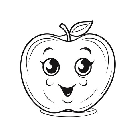 Cute Apple Face Coloring Page Outline Sketch Drawing Vector, Apple ...