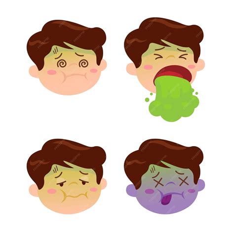 Premium Vector | Boy sick dizzy and vomiting icon set cartoon ...