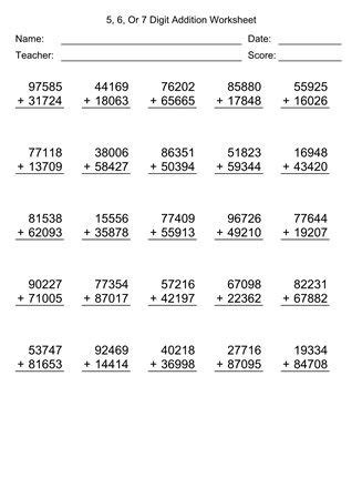 Image result for Five-Digit Addition Worksheet