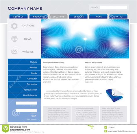 简单的网站模板 向量例证. 插画 包括有 蓝色, 容器, 未来派, 定位, 棚车, 总公司, 要素, 框架 - 31709384