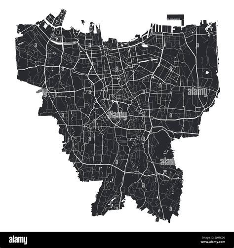 Jakarta vector map. Detailed vector map of Jakarta city administrative area. Cityscape poster ...