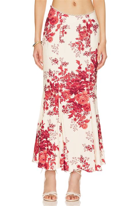 LPA Concetta Maxi Skirt in Red & Cream Floral | REVOLVE