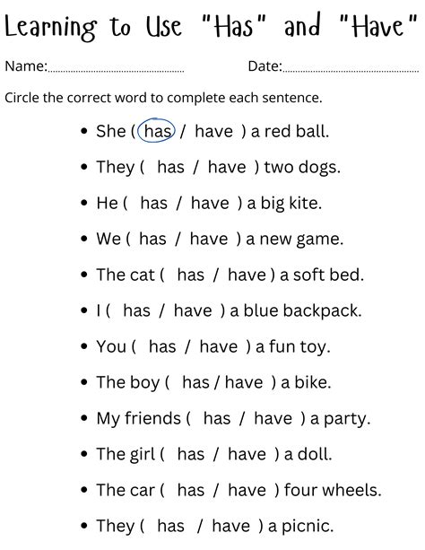 using has and have kindergarten worksheets - exercises of has and have ...