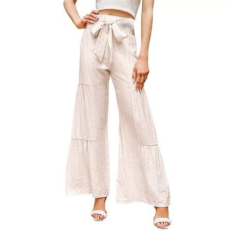 Women's Wide Leg High Waist Pants Smocked Elastic Waist Loose Flowy ...