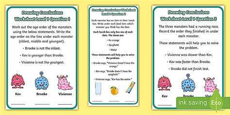 Logical Thinking - Drawing Conclusions with Monsters Level 1 Worksheet