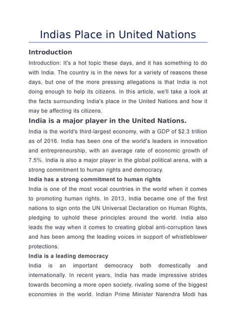 Indias Place in United Nations - Indias Place in United Nations ...