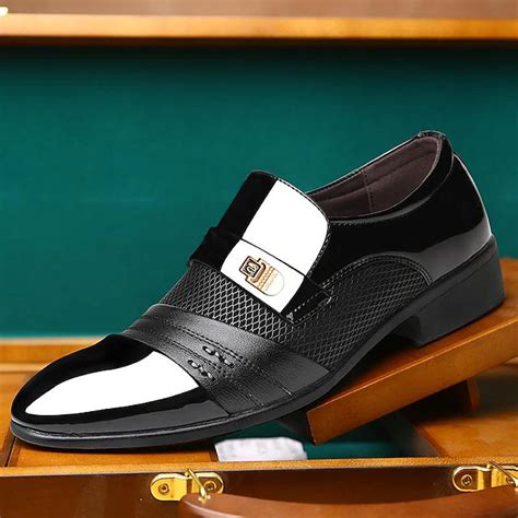 Men's Patent Faux Leather Dress Loafers – Formal Slip-On Shoes with ...