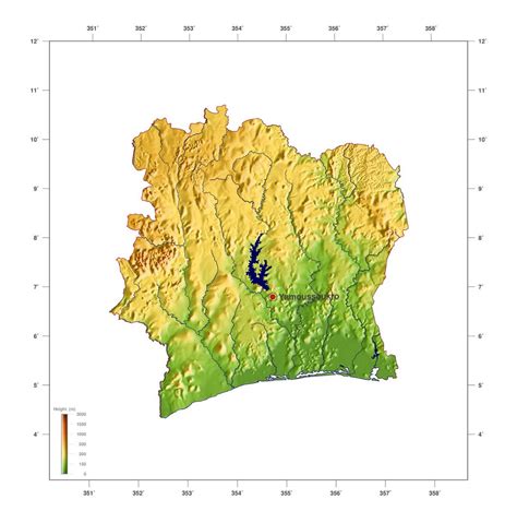 Large elevation map of Cote d'Ivoire | Cote d'Ivoire | Africa ...