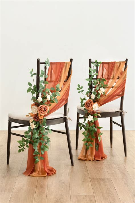Wedding Aisle Chair Flower Decoration in Sunset Terracotta | Wedding ...