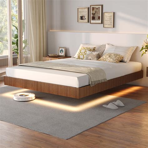 Snapklik.com : Tatub Walnut Queen Floating Bed Frame
