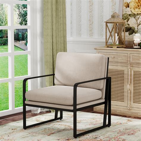 ALISH Modern Accent Chairs, Upholstered Living Room Chairs Linen Arm ...