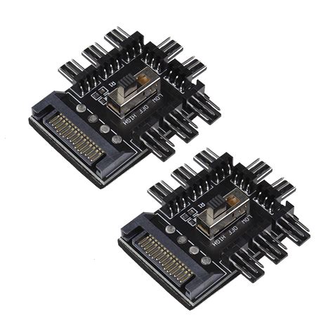 Buy 2x Chassis Fan Hub SATA 1 to 8 Way12V 3/4 PIN Cooling Fan Splitter ...
