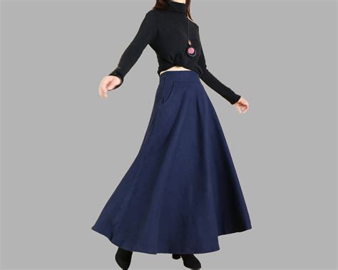 Wool Skirt Winter Skirt Dark Blue Skirt Long Skirt Vintage | Etsy
