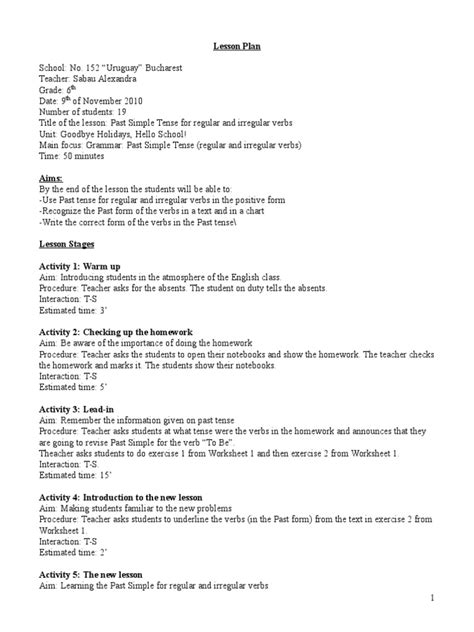 Teaching Simple Past Tense Lesson Plan 的图像结果