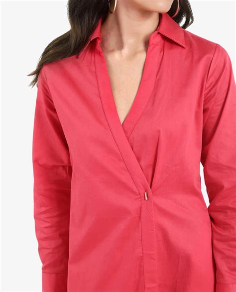 Rareism Women Marunara Red Cuffed Sleeve Jonny Collar Button Closure R