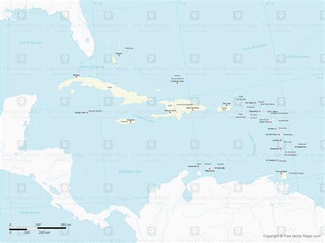 Printable Vector Map of Caribbean Islands with Countries | Free Vector Maps