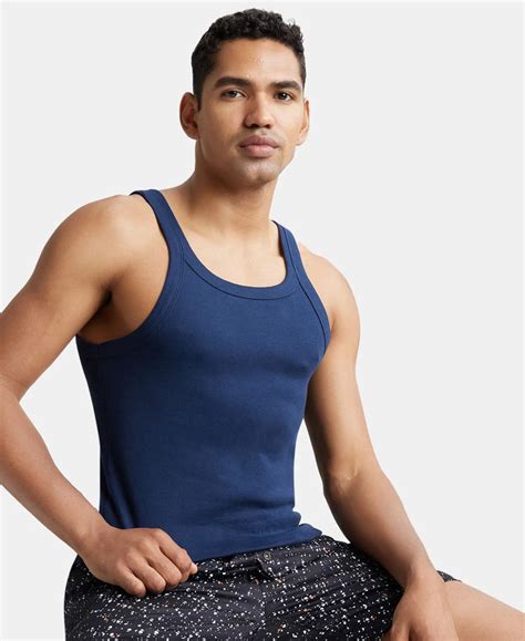 Buy Super Combed Cotton Rib Square Neck Gym Vest - Navy US26 | Jockey India