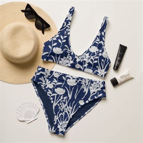 Vintage Blue Floral Bikini Set Retro Crop Top Bikini Vintage High ...