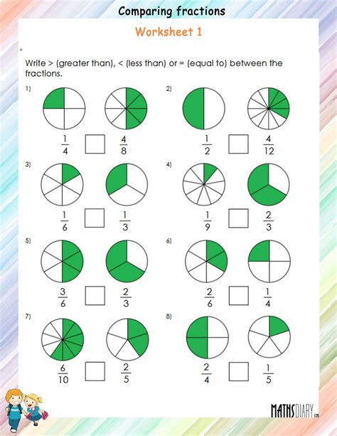 Comparing fractions using pie charts Worksheets - Math Worksheets ...