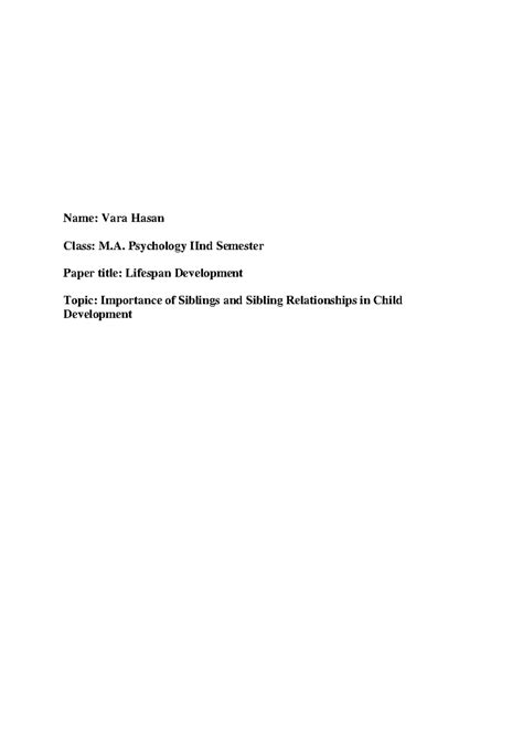 Importance of Siblings and Sibling Relationships in Child Development ...