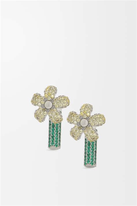 Flor earrings in sterling silver and crystals Silver - LOEWE