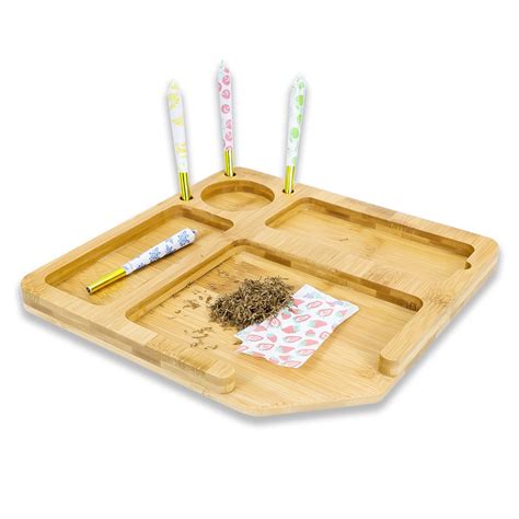 Wooden Rolling Trays Backflip Bamboo Magnet Rolling Tray with Scoop ...