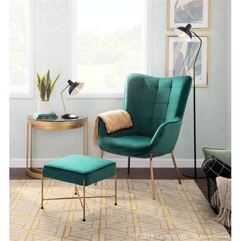 LumiSource 2 Izzy Modern Gold Metal, Green Velvet Wingback Chair at ...