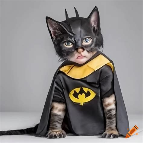 Kitten in a batman costume, wearing a batman mask on Craiyon
