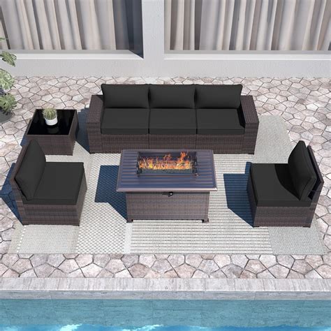 Buy Halmuz 7 Piece Patio Furniture Sofa Sets with Propane Fire Pit ...
