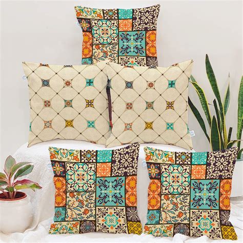 Buy STITCHNEST Set of 5 Polycotton Cushion Covers – 16x16 Inches ...