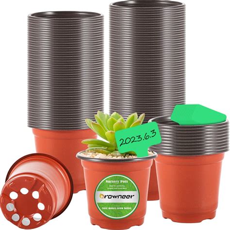 GROWNEER 120 Packs 4 Inches Plastic Plant Nursery Pots with 50 Pcs ...