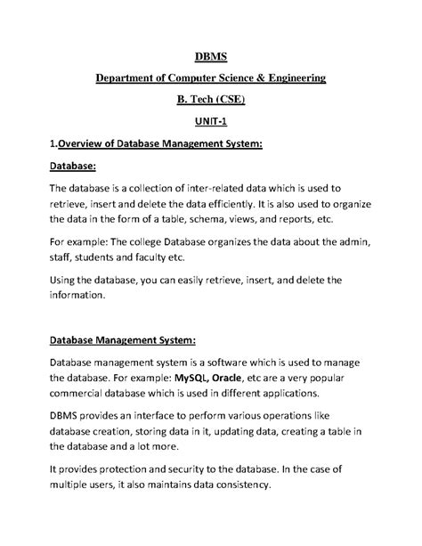 Dbms - DBMS notes unit 1 with full detail - DBMS Department of Computer ...