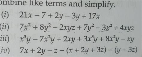 combine like terms and simplify - Brainly.in
