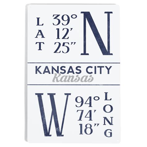Kansas City, Kansas, Latitude and Longitude (Blue) (12x18 Aluminum Art ...