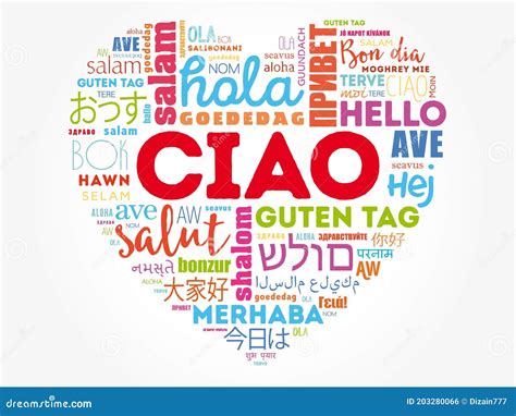Ciao (Hello Greeting in Italian) Heart Word Cloud Stock Illustration ...